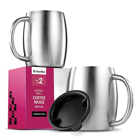 Finedine Premium Grade Stainless Steel Coffee Mugs With Lids Set Of 2