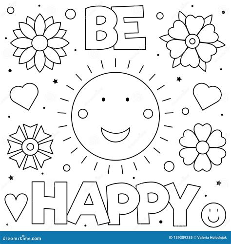 Be Happy Coloring Page Black And White Vector Illustration Stock
