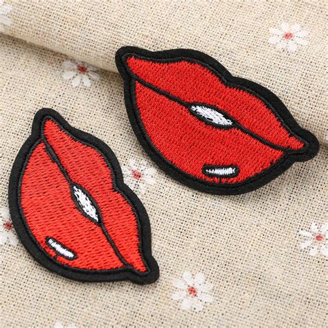 Sxy Red Lip Clothes Embroidered Iron On Patches For Clothing Diy