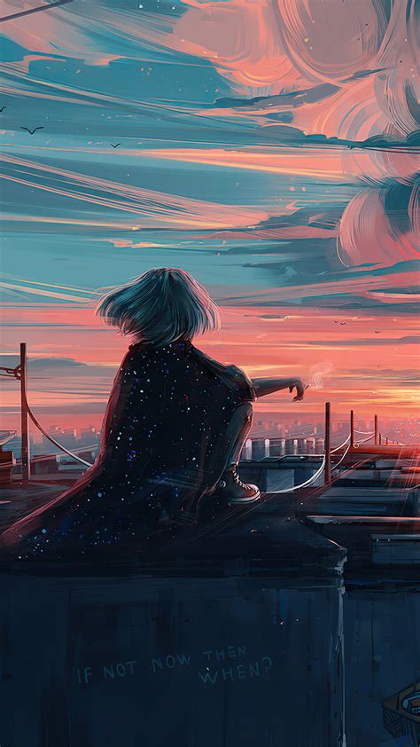 Anime Girl City Sunset Wallpaper
