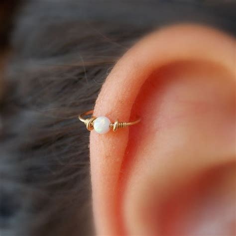 Fire White Opal Cartilage Earring Helix Earring Tragus Etsy