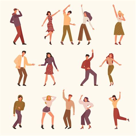 Premium Vector Dancing People Young Persons Male And Female Jumping
