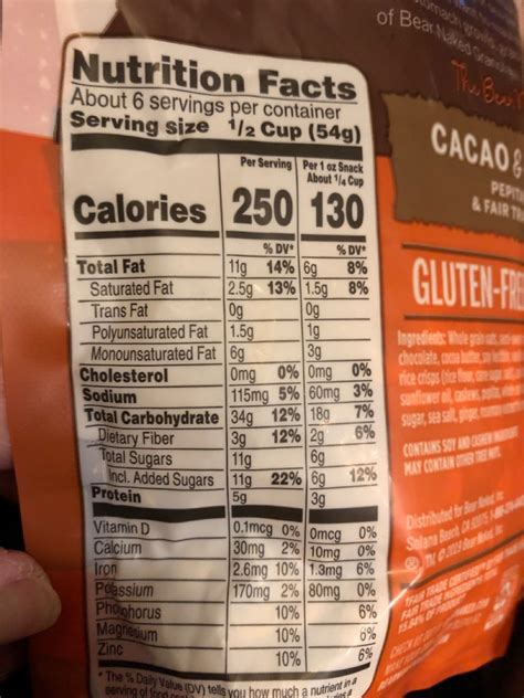 Bear Naked Granola Cacao Cashew Butter Calories Nutrition Analysis