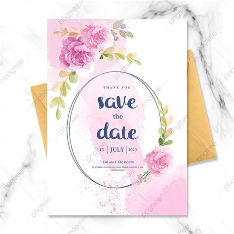 Pink Watercolor Flowers Wreath Wedding Invitation Template Download On