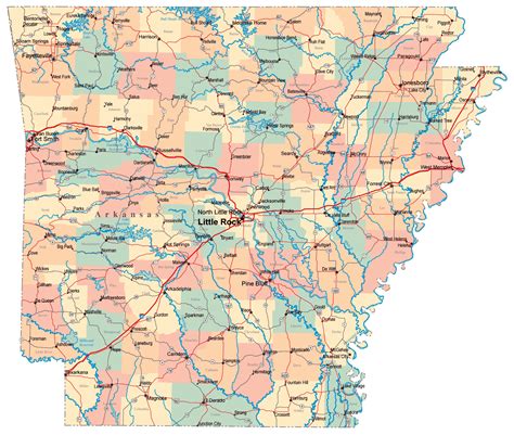 Large Administrative Map Of Arkansas State With Roads Highways And