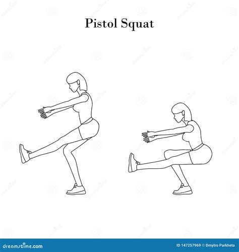 Pistol Squat Exercise Outline Stock Vector Illustration Of Athlete