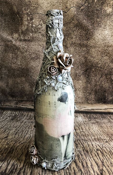 Decorated Wine Bottlesdecoupage Bottlesaltered Artmixed Media Art