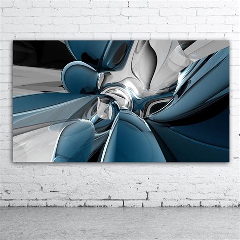 Buy Abstract Art Print On Canvas Metallic Aqua Blue