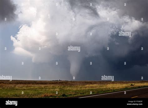 Tornado Beneath A Supercell Thunderstorm In Ensign Kansas Usa Stock