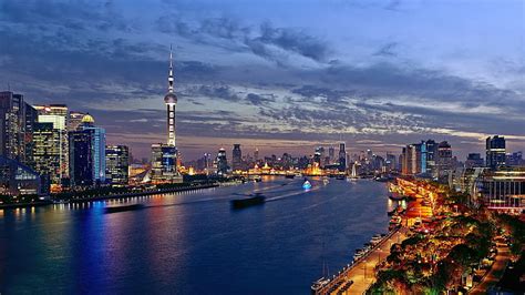 Hd Wallpaper China Shanghai City Night Lights River Buildings