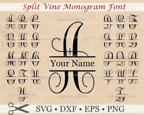 Split Vine Monogram Svg Eps Png Dxf Files Split Monogram Cricut