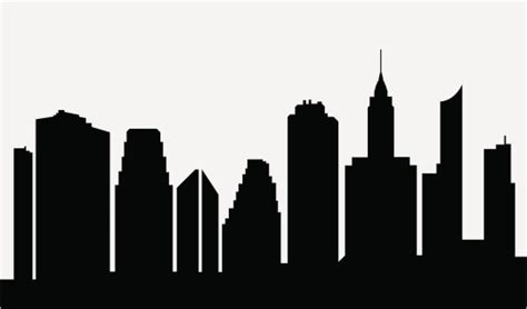 Cartoon City Skyline Black Silhouette White Background
