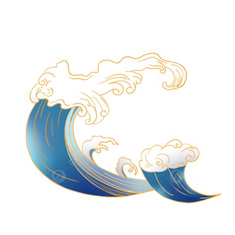 手繪海浪水浪海浪紋 國潮元素 中式元素 水花素材圖案，psd和png圖片免費下載
