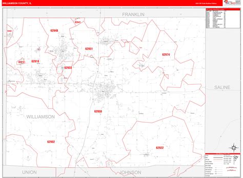 Williamson County Il Zip Code Wall Map Red Line Style By