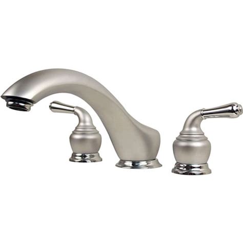 Double handle centerset bathroom faucet with porcelain cross handles from the chicago series. Moen Platinum/ Chrome Finish 2-handle Widespread Roman Tub ...