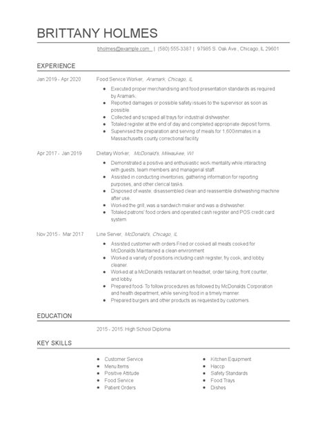 Food Service Worker Resume Examples And Tips Zippia
