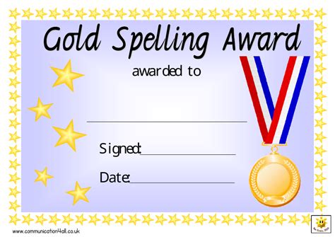 Gold Spelling Award Certificate Template Download Printable Pdf