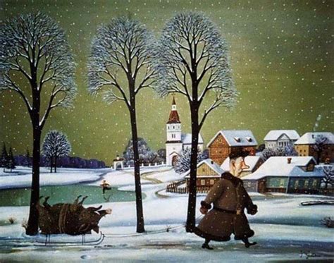Valentin Gubarev Folk Art Painting Winter Painting Naive Art