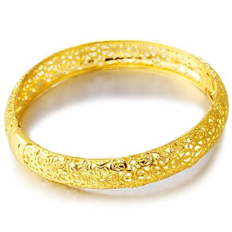 Wedding Bangle Hollow Solid 18k Yellow Gold Filled Womens Bangle