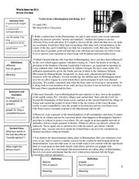 Had little access to the outside world, and was only able to read a call to unity when a trusted friend smuggled the newspaper into his jail cell. MLK's Letter from Birmingham Jail DBQ | Free to print. Grades 5-12. | Social Studies | Pinterest ...