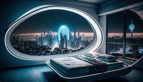 Beautiful Futuristic Bedroom With A Floating Bed Generative Ai Stock