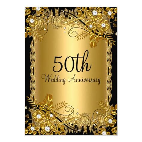 50th Anniversary Gold Black Diamond Floral Swirl Card Zazzle