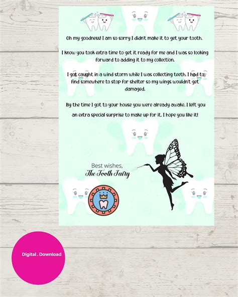 Printable Digital Tooth Fairy Apology Letter Digital Download Etsy