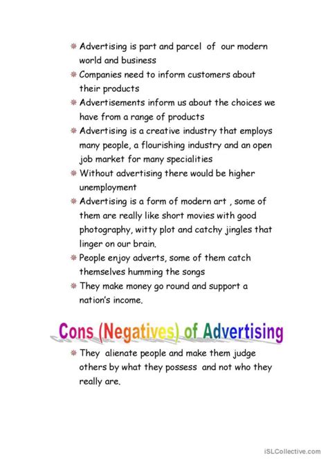 Pros And Cons Of Advertisements English Esl Worksheets Pdf And Doc
