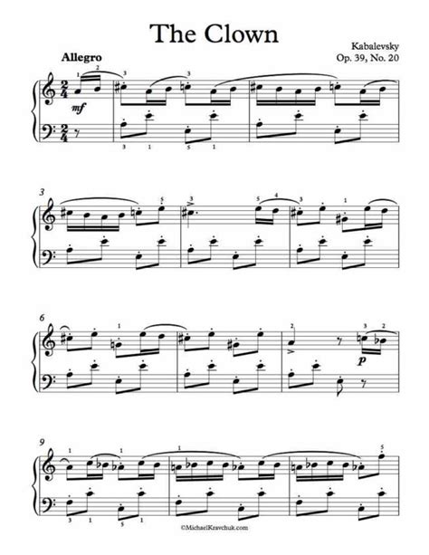 Free Piano Sheet Music The Clown Op 39 No 20 Kabalevsky
