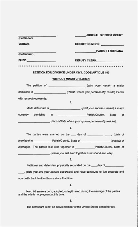 Printable Sample Divorce Documents Form Laywers Template