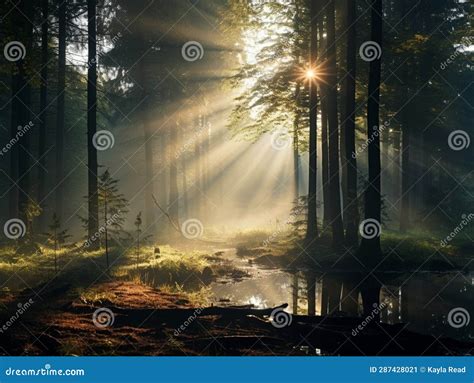 The Tranquility Of A Mist Covered Forest At Dawn Stock Illustration