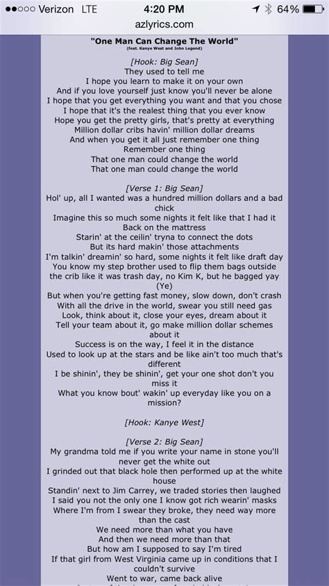 One Man Can Change The World Lyrics By Big Sean Amazing Amazing Lyrics