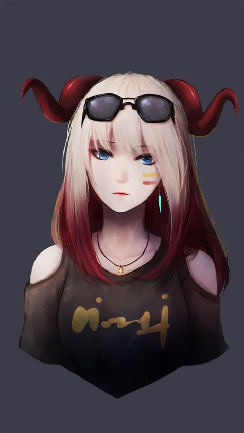 Download 720x1280 Wallpaper Devil Anime Girl Red Horns Art Samsung