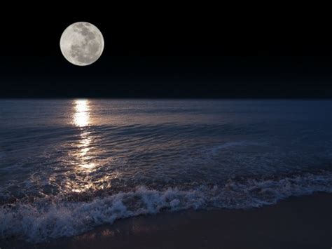 Rocks The Full Moon Night Beach Sea The Moon Desktop Full Moon