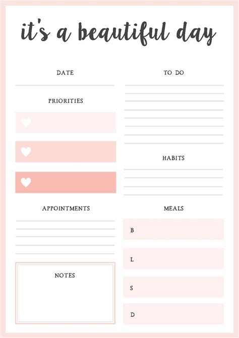 Daily Planner Template Printable Free