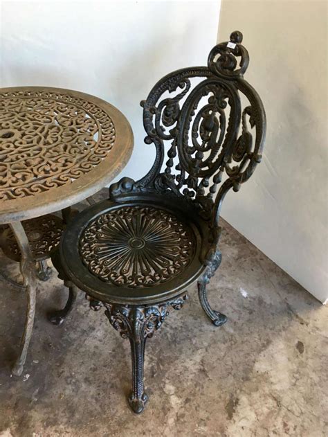Set garden table 4 chairs creamwhite iron furniture antiquestyle nostalgia. Sold Price: CAST IRON TABLE AND 3 CHAIRS - June 4, 0119 6 ...