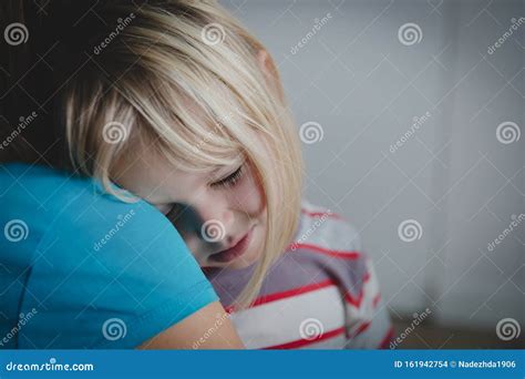 Sad Crying Little Girl Hugging Mother Parenting Stock Photo Image Of
