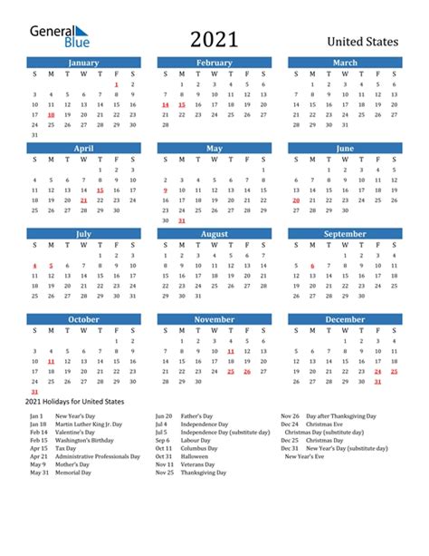 Us Holidays 2021 Calendar Qualads