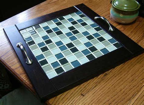 How to build a bathroom cabinet. Serving tray made from a cabinet door, mosaic tile, and ...