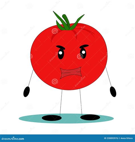 Funny Tomato Tomato With Funny Face Flat Vector Illustration Stock