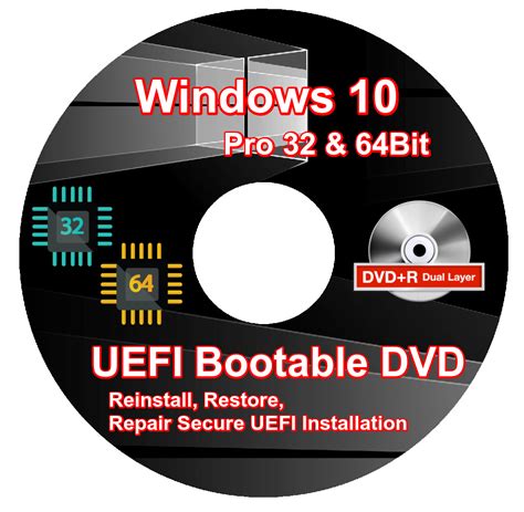 Windows 10 Pro 32 64Bit UEFI Reinstall Restore Repair DVD Operating