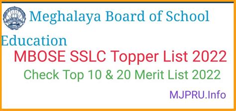 Meghalaya Sslc Toppers List 2024 Out Mbose 10th Top 20 Merit List