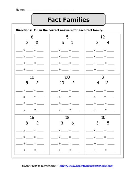 Free Printable Multiplication Division Fact Family Worksheets