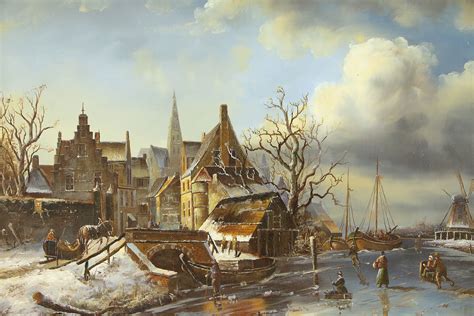 Sold Dutch Winter Scene Vintage Original Oil Painting