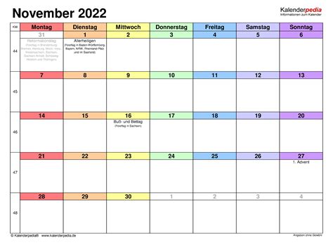 Kalender November 2022 Als Pdf Vorlagen