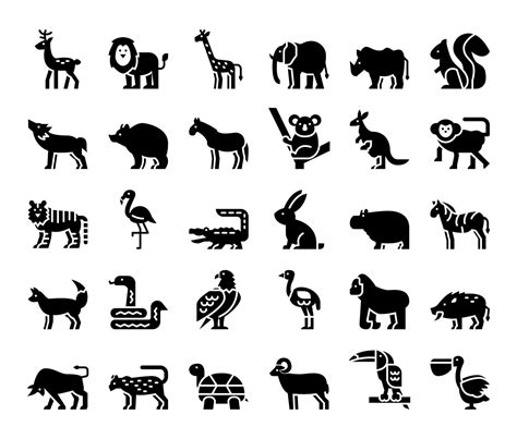 Wild Animals Glyph Vector Icons 2293450 Vector Art At Vecteezy
