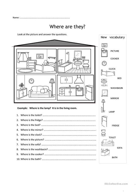rooms   house worksheet  esl printable worksheets