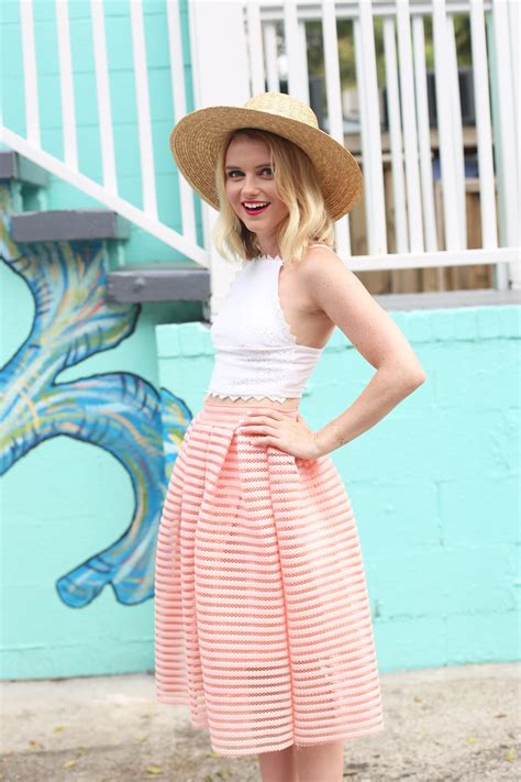 Striped Pink Midi Skirt And White Crop Top Poor Little It Girl