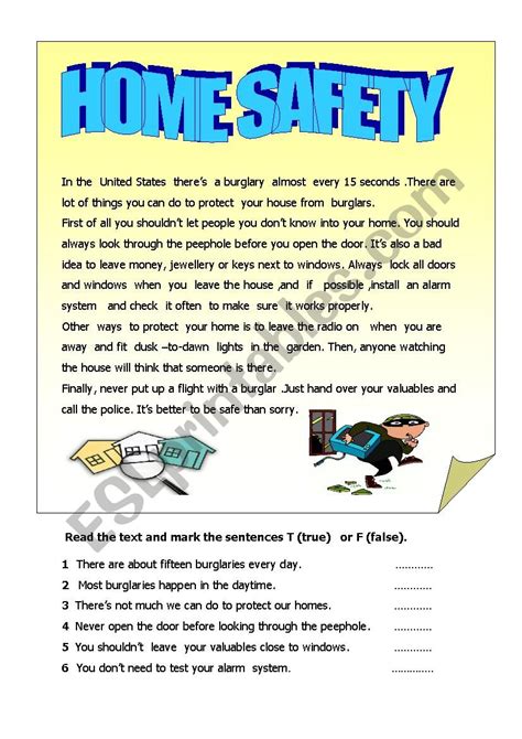 Safety In The Home Worksheets For Adults
