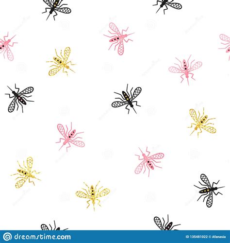 Seamless Mosquito Pattern Vector Background With Abstract Gnat Stock